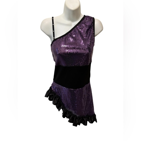 Halloween Costume Flapper Dress Latin Dancer Ruffles One Shoulder Sz M Ice Skate - Picture 4 of 6